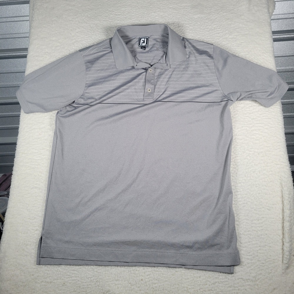 FootJoy Polo Shirt Mens XXL Gray Striped Athletic Fit Short Sleeve Golf Top